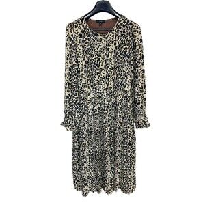 NWT J.Crew leopard print pleated flare skirt maxi dress ruffle sleeves size 10